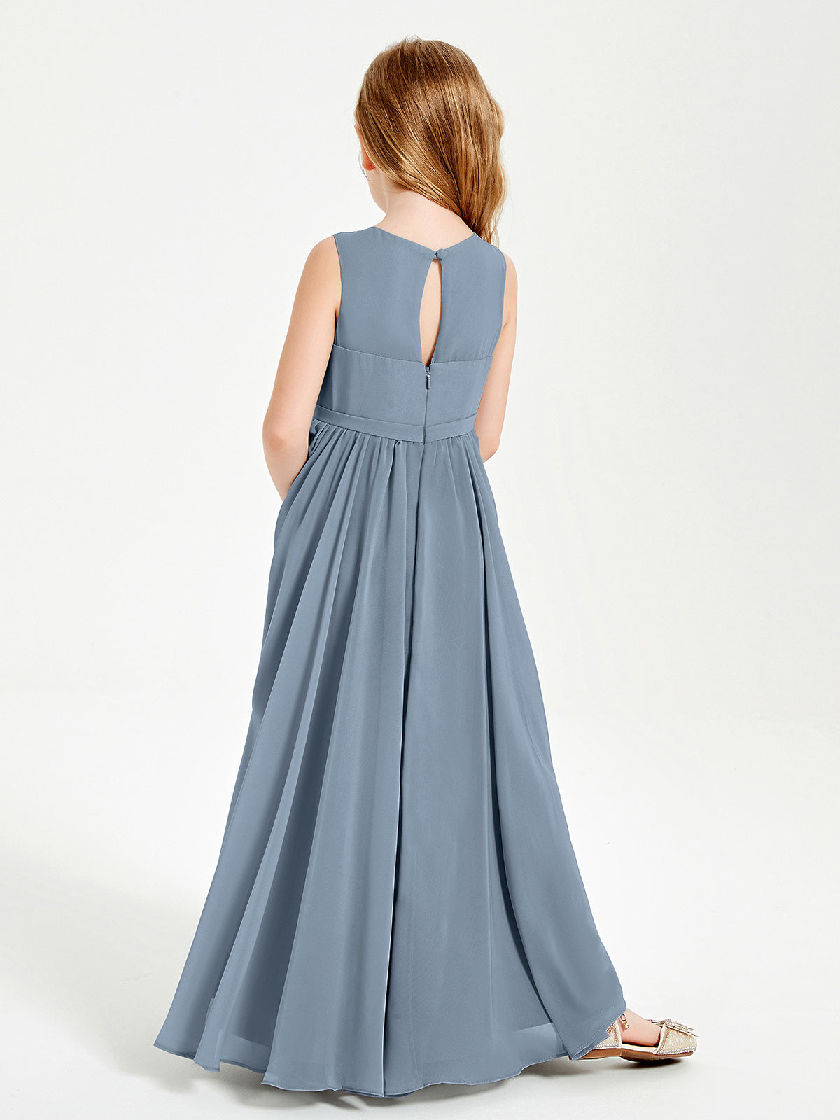 Chic Elegant Sleeveless Dresses for Junior Bridesmaids Dusty Blue